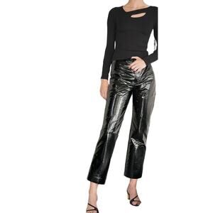 LNA "Nya" Faux Crinkle Patent Leather Pants, Black, Size Large, NWT